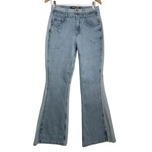 Social Tourist W29R Two-Tone Ultra High Rise Flare Jeans Contrast Wash Denim